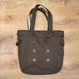 OGIO Brown Canvas Tote Bag with Button Detail